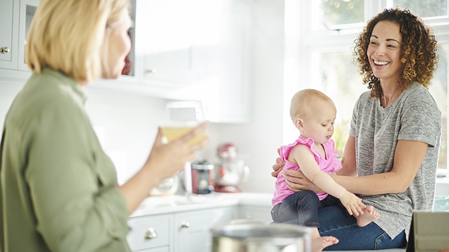 mums in kitchen with baby