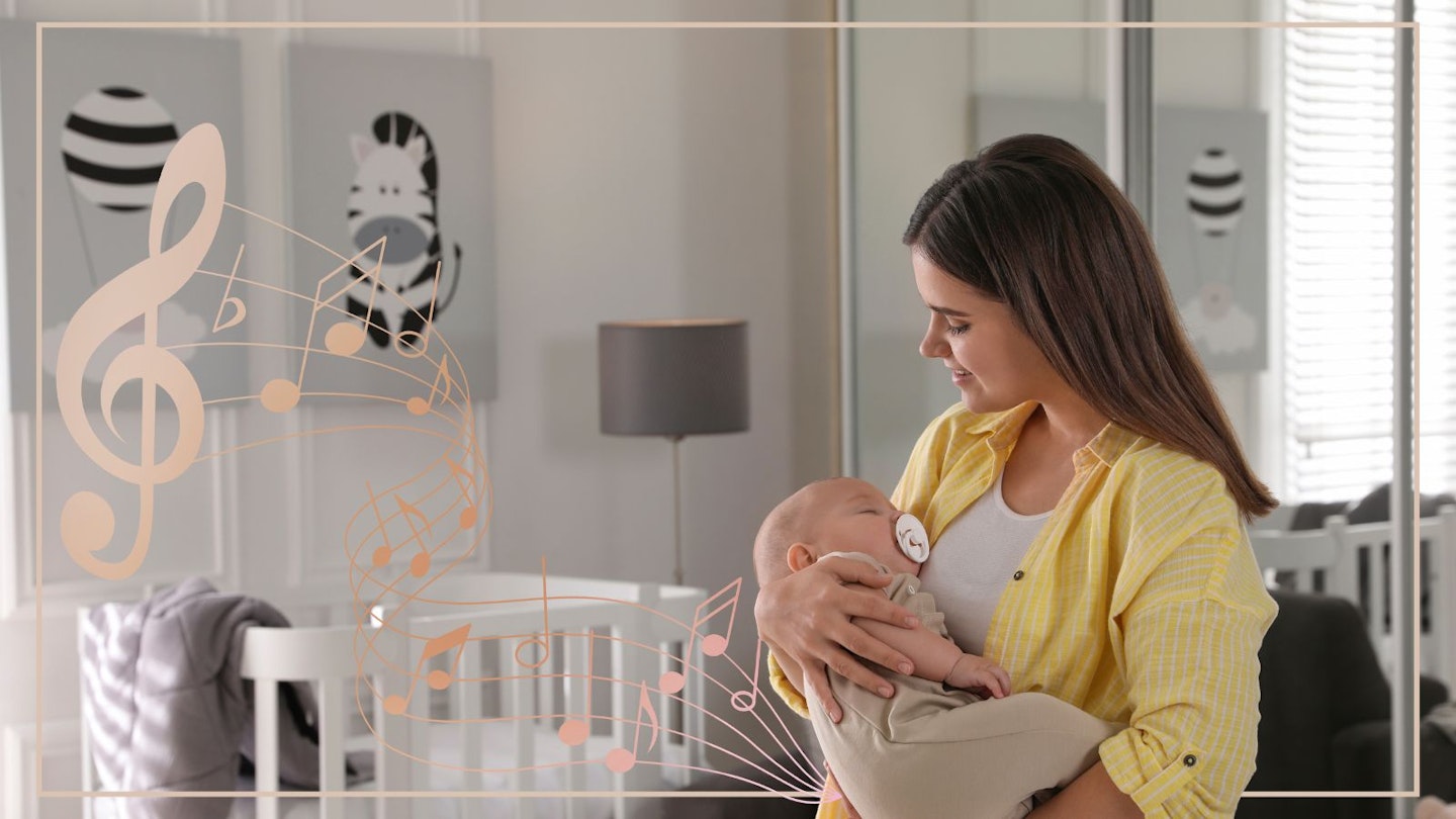 Mother singing a lullaby to her baby in a artist picture.