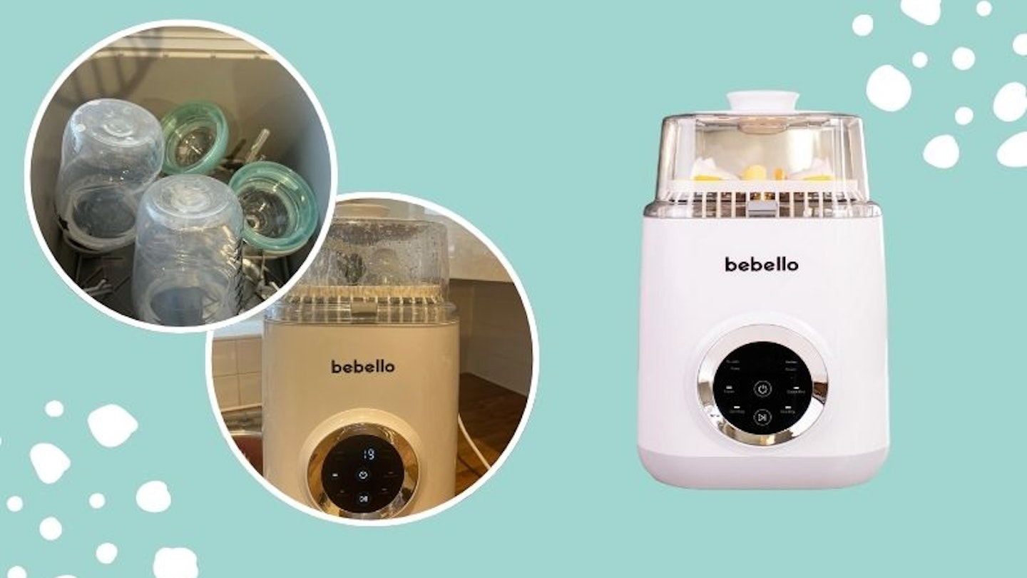Image of the Bebello washer in testing, on a green background