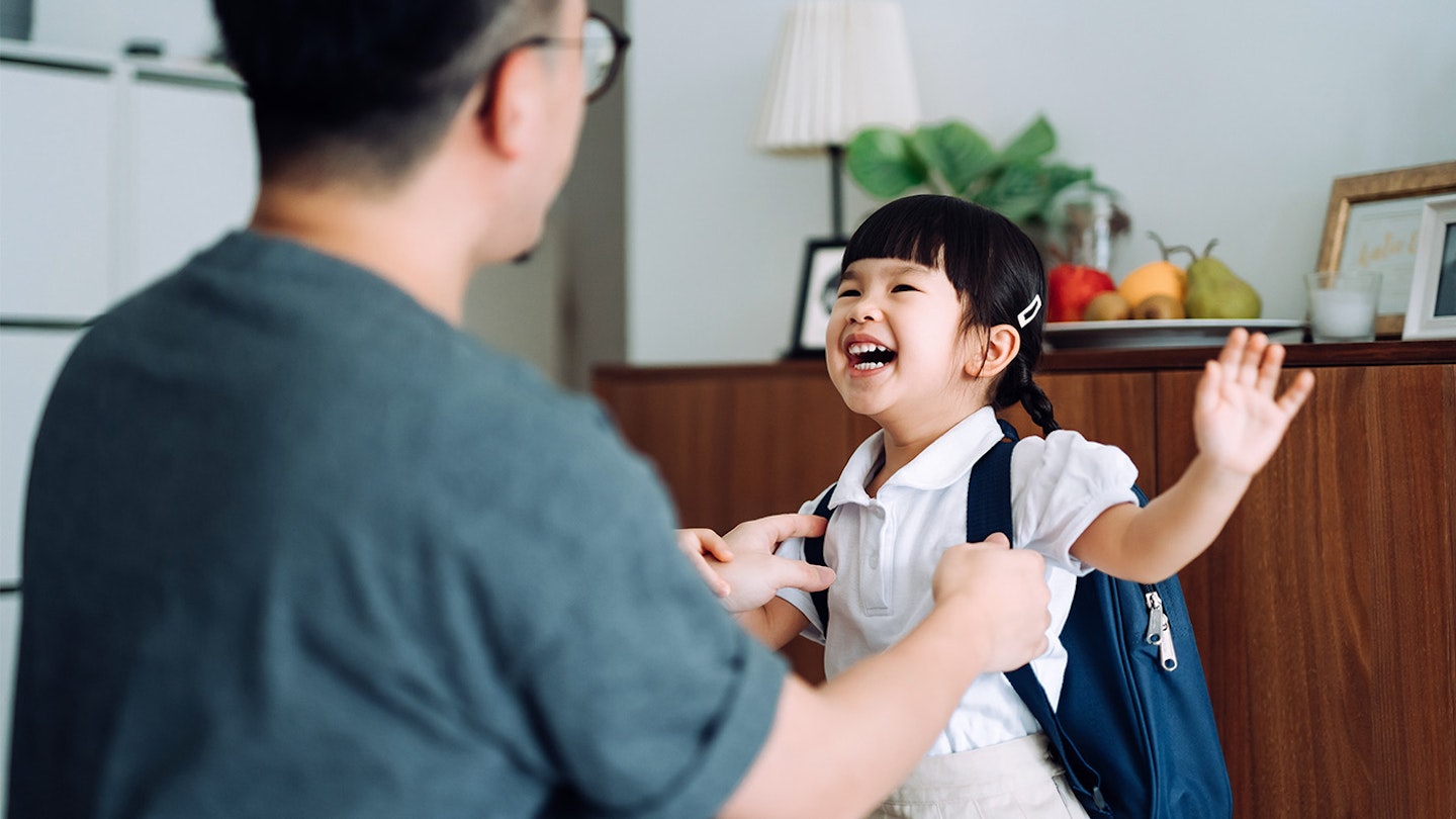 child getting ready for school