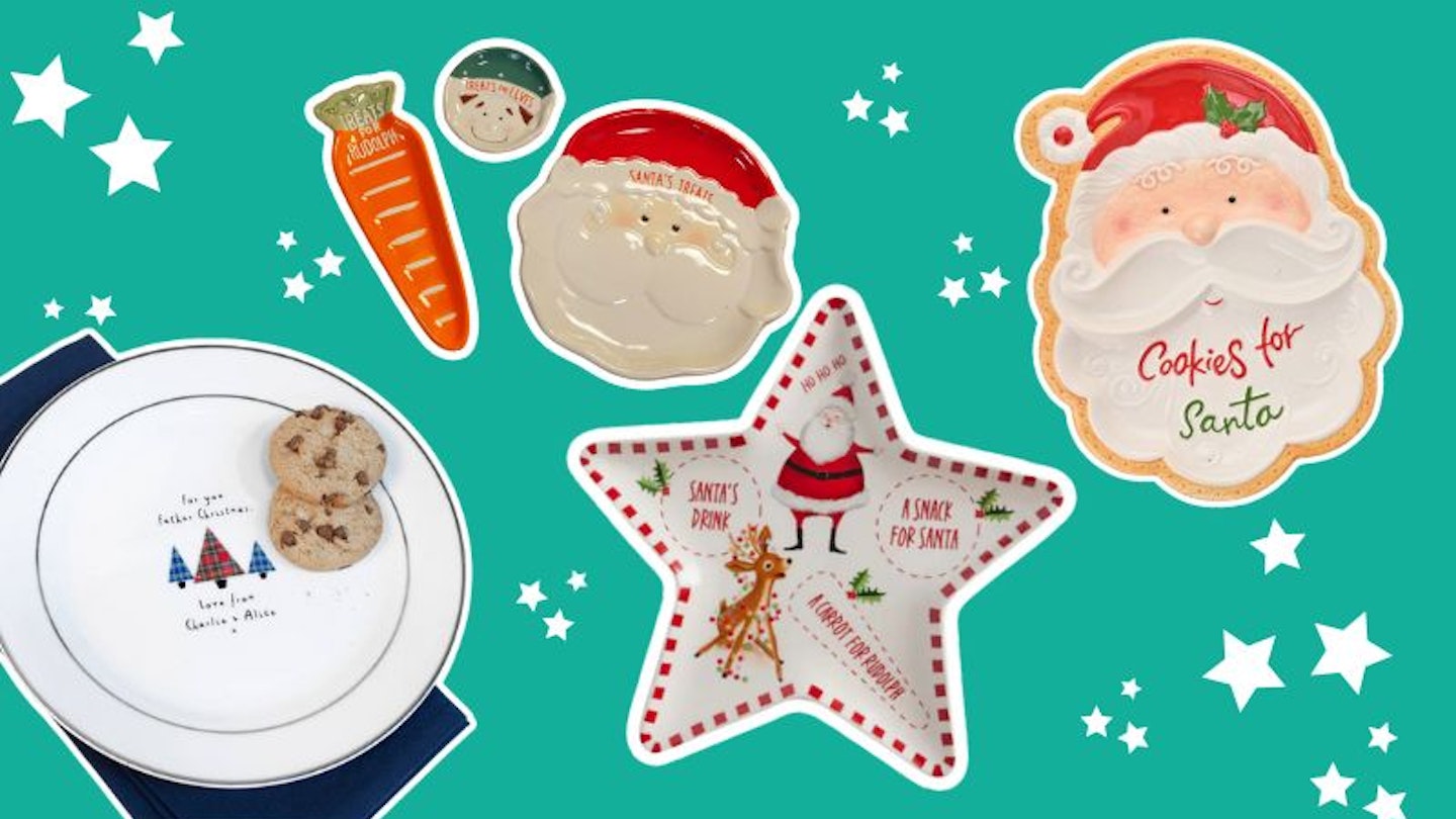 Four of the best Santa plates for Christmas Eve on a green background