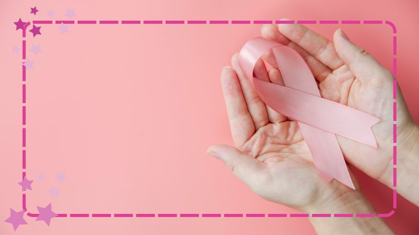 Hands holding the Breast Cancer Awareness Month pink ribbon