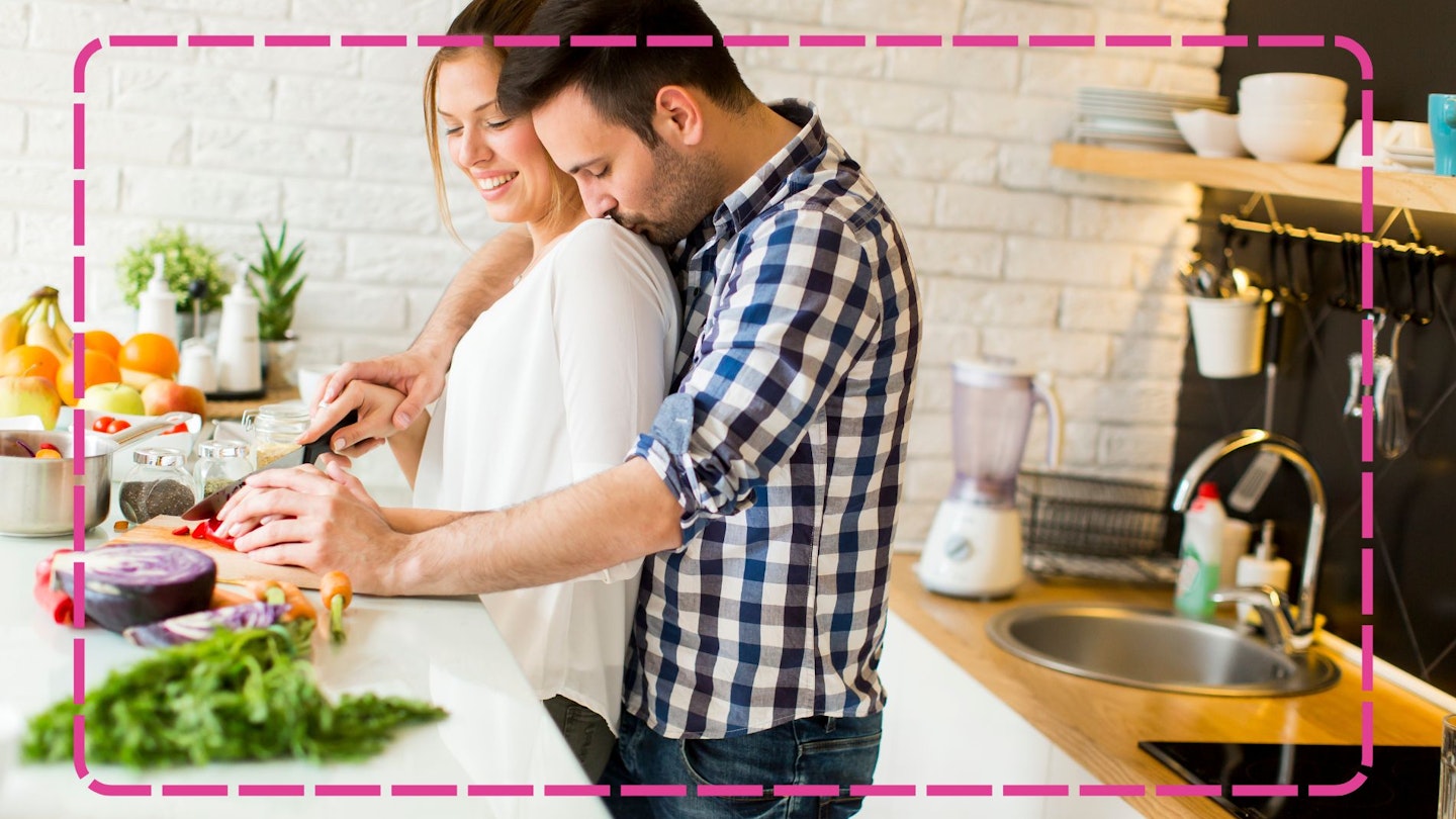Loving Couple Preparing Healthy Food