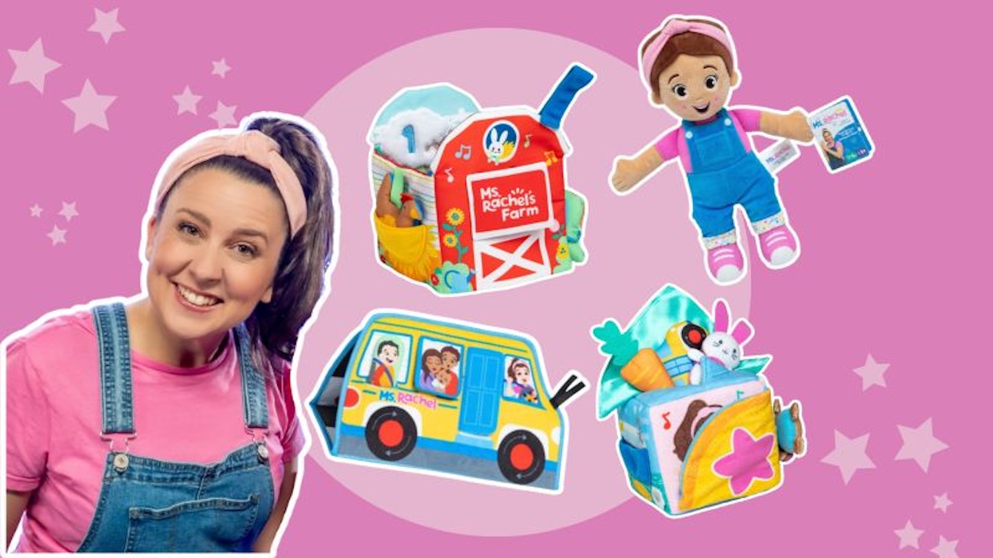 Ms Rachel with her new toy collection