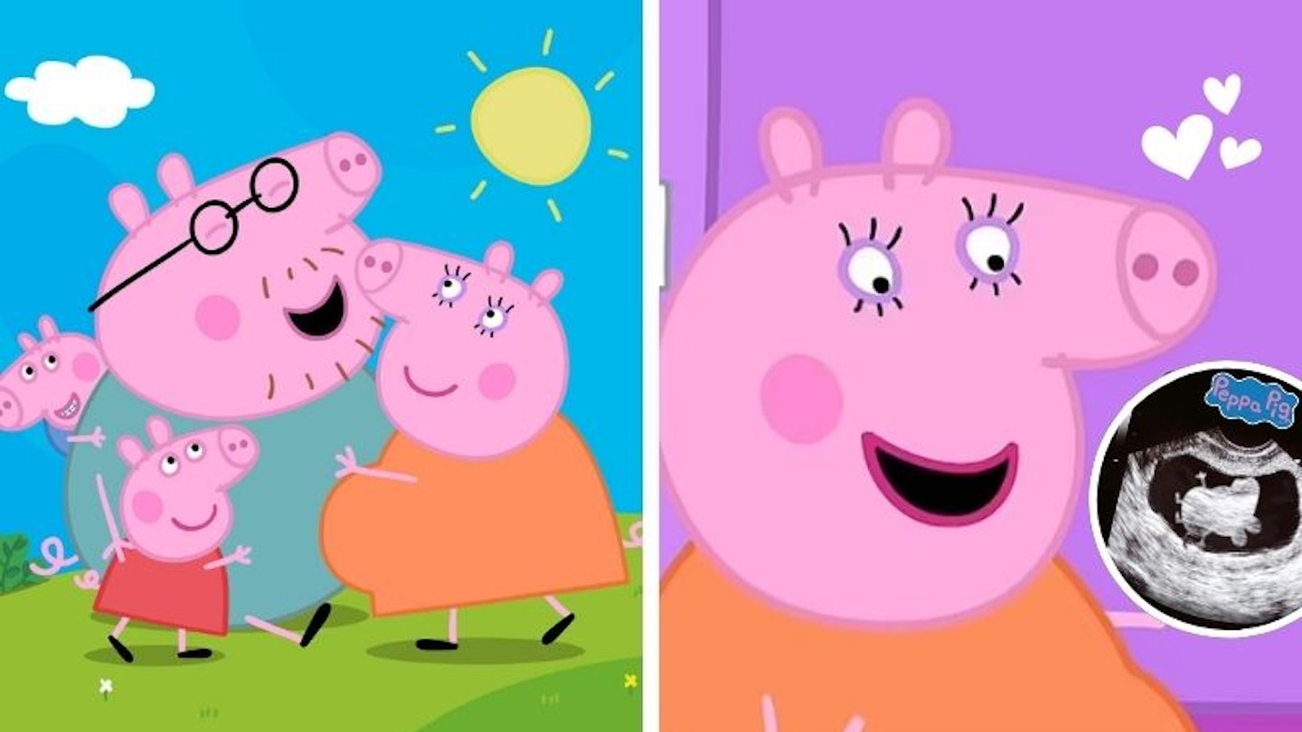 Images of Peppa Pig and her family and Mummy Pig pregnant