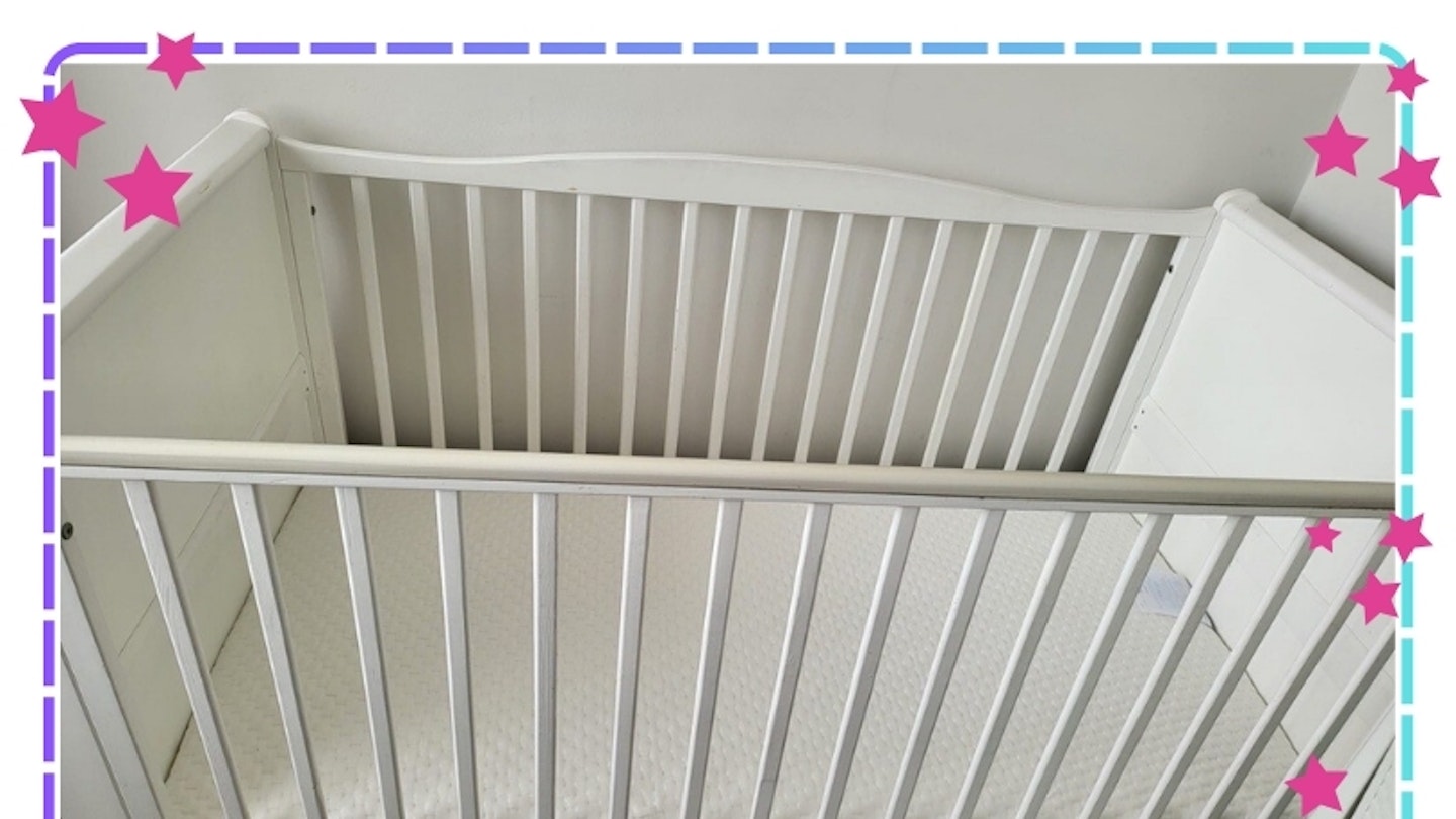 Obaby Moisture Management Dual Core Mattress inside a white cot