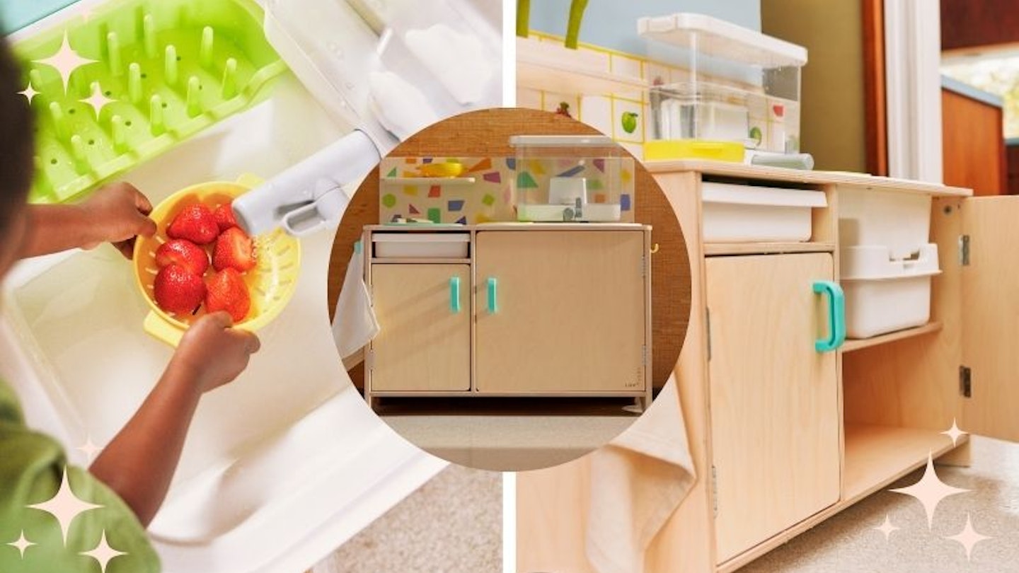 Three images of the Lovevery Real Life Play Kitchen