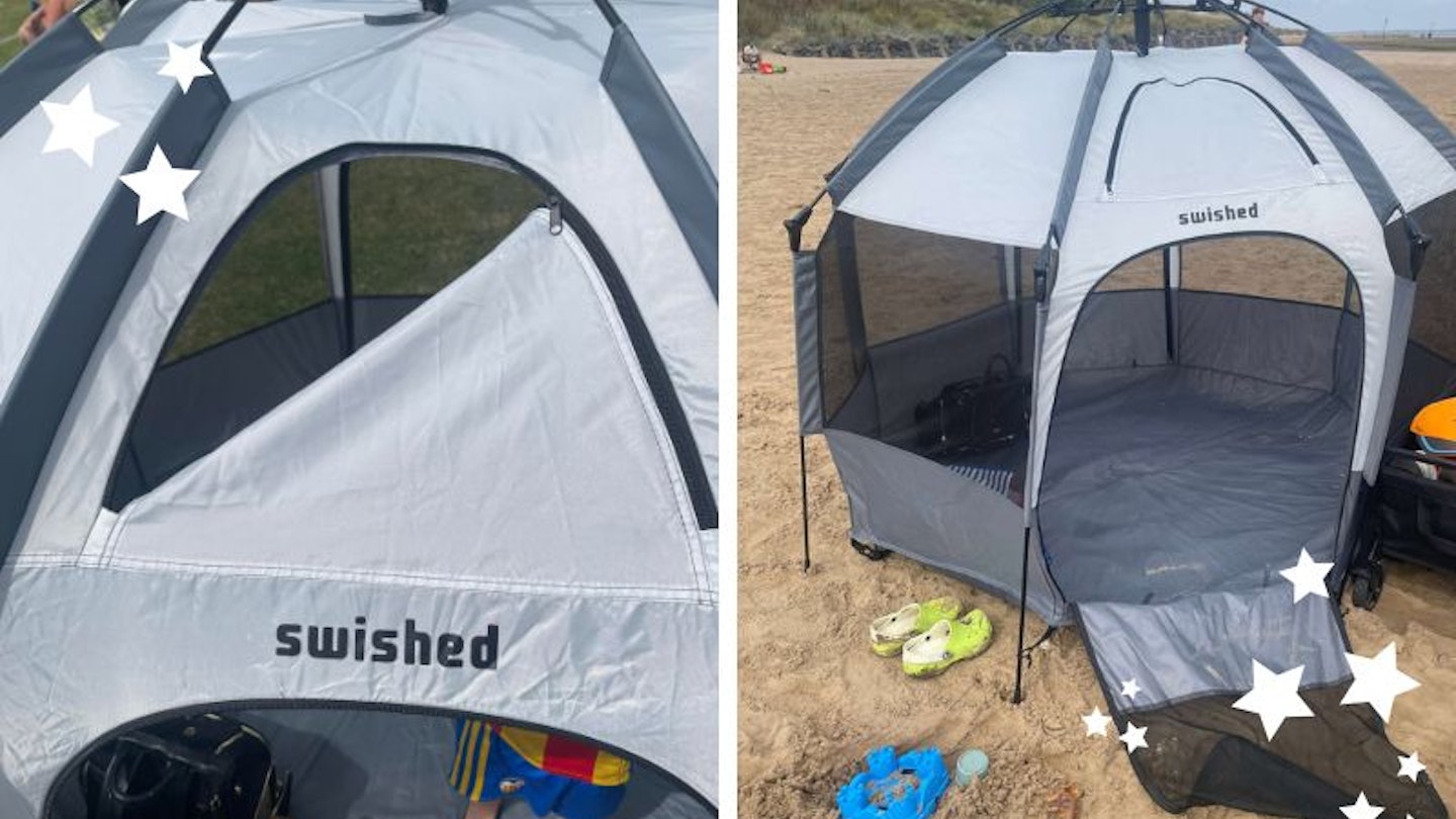 Images of the Swished Pop Up Beach Tent being tested
